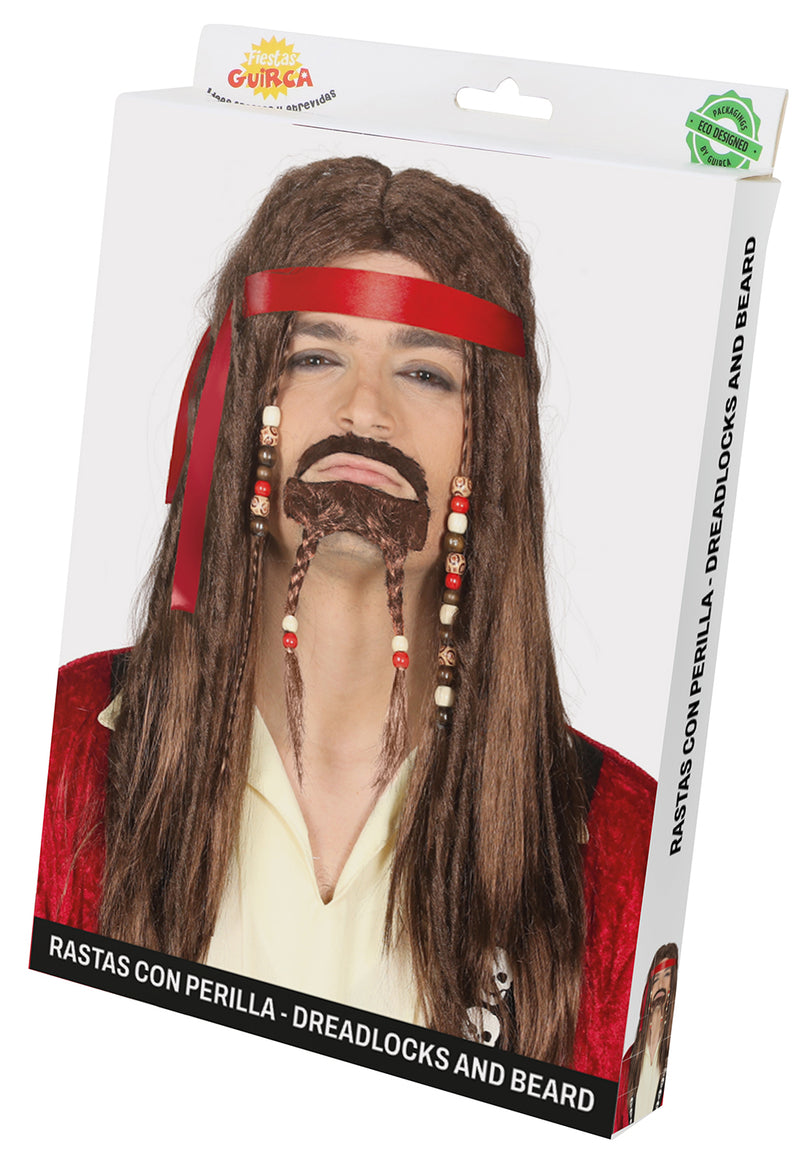 BROWN WIG WITH DREADS AND GOATEE IN BOX
