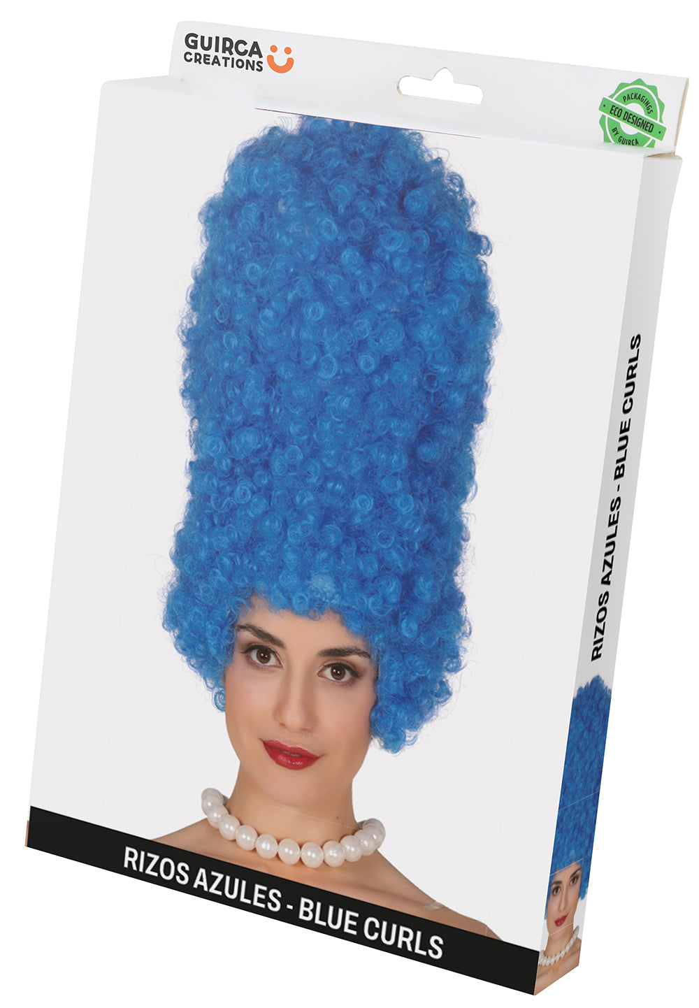 BLUE CURLY WIG 40 CM IN BOX