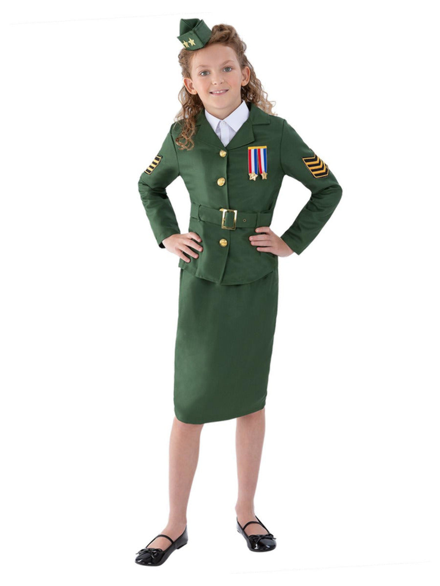 WW2 Army Girl Costume, Khaki Green - 1