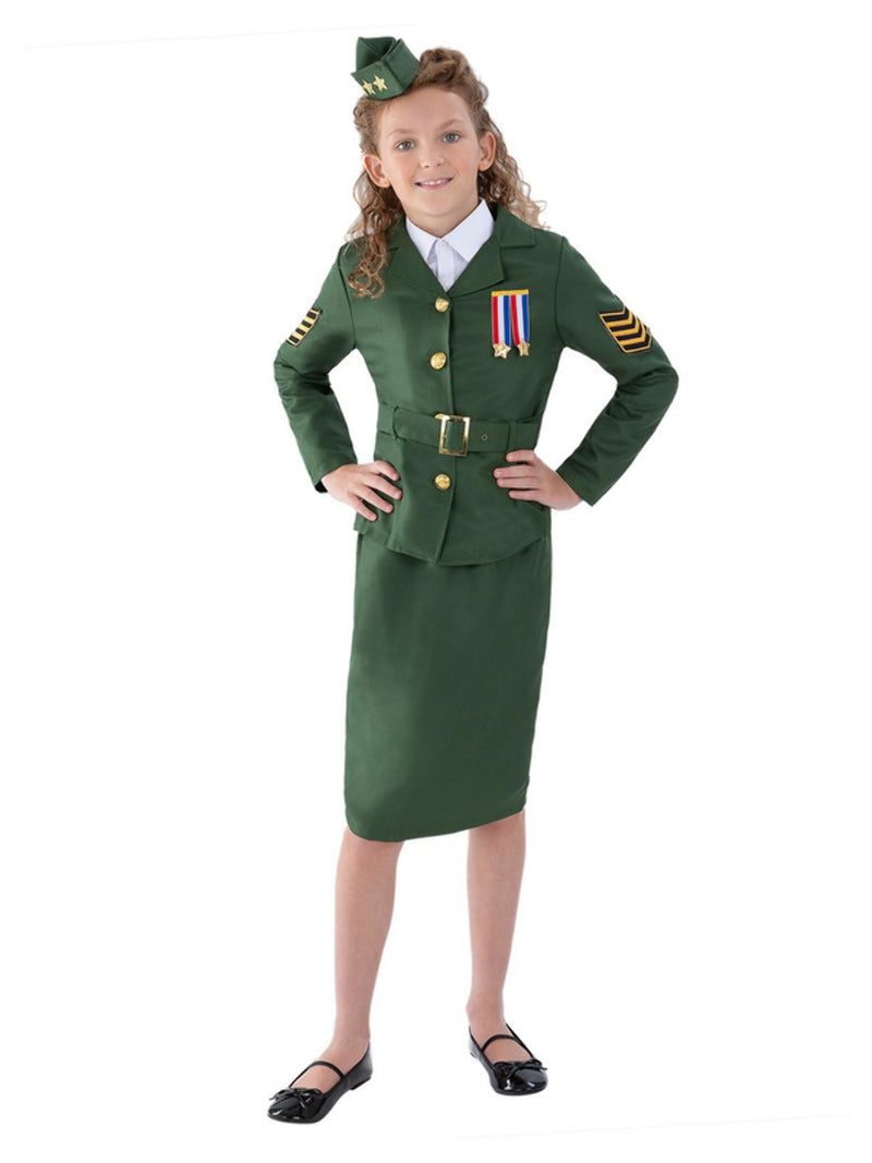 WW2 Army Girl Costume, Khaki Green - 1