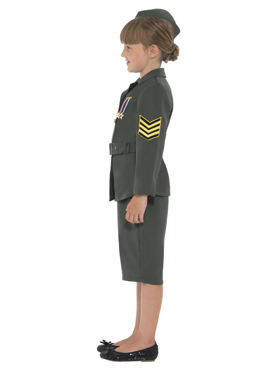 WW2 Army Girl Costume, Khaki Green - 4