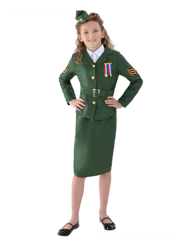 WW2 Army Girl Costume, Khaki Green - 2