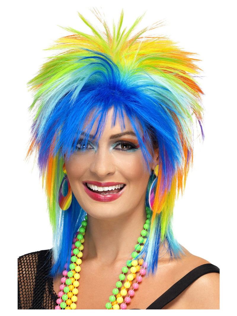 80s Rainbow Punk Wig, Multi-Coloured - 1