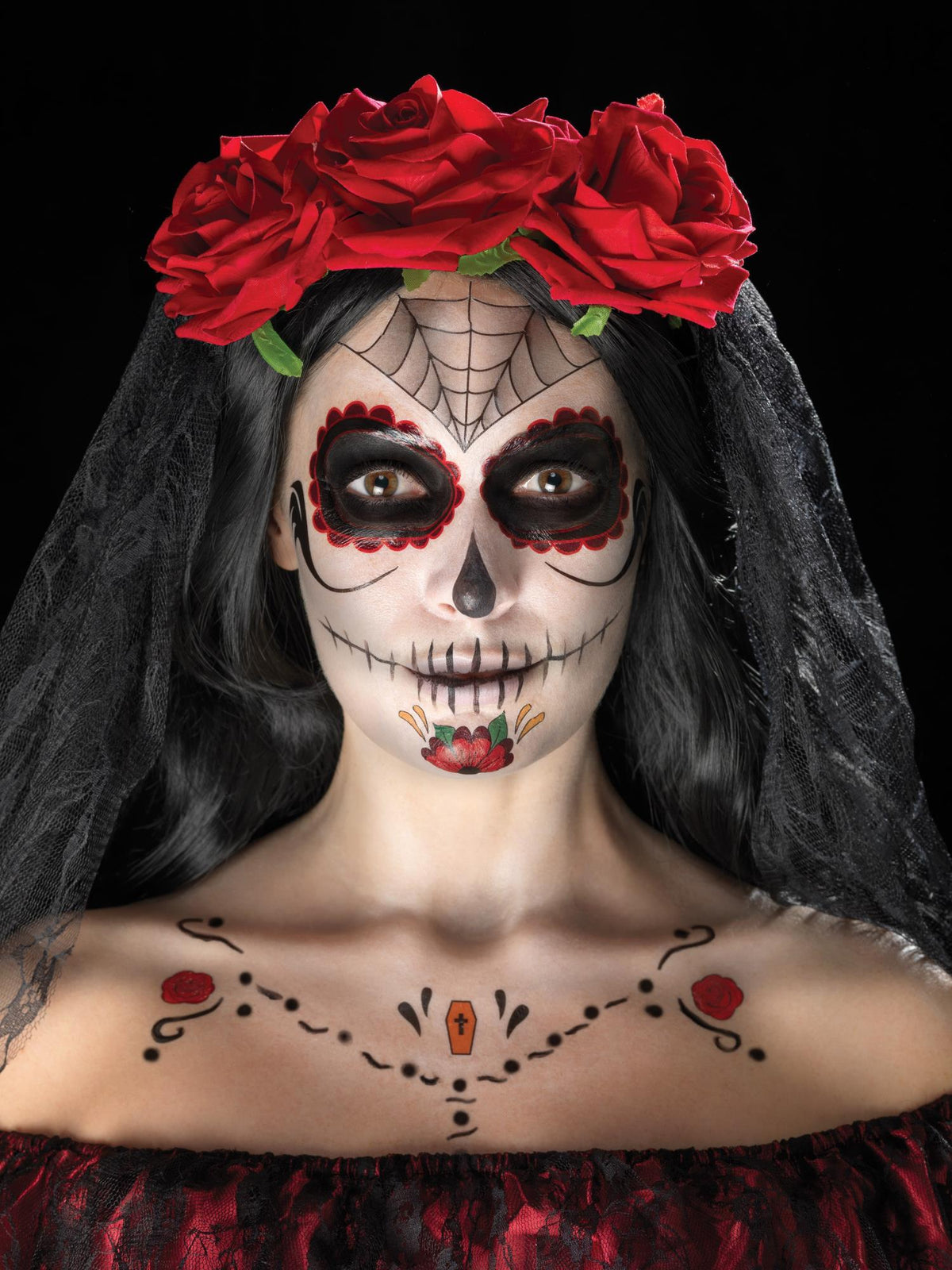 Smiffys Make-Up FX, Day of the Dead Kit, Aqua, Red 1
