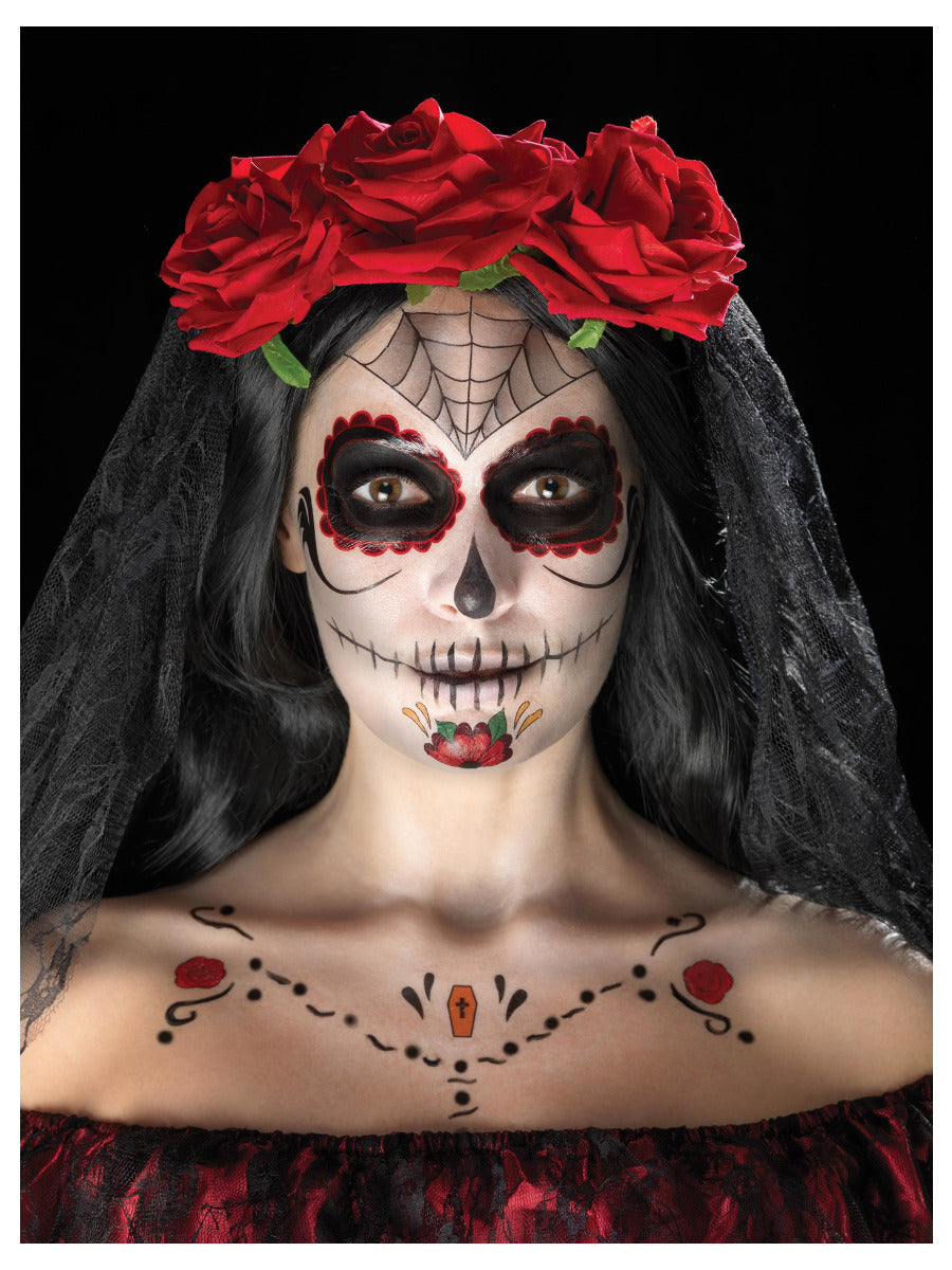 Smiffys Make-Up FX, Day of the Dead Kit, Aqua, Red - 1