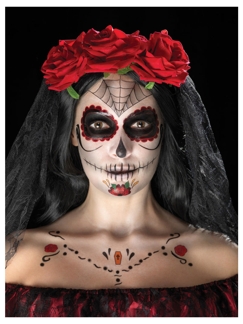 Smiffys Make-Up FX, Day of the Dead Kit, Aqua, Red - 1