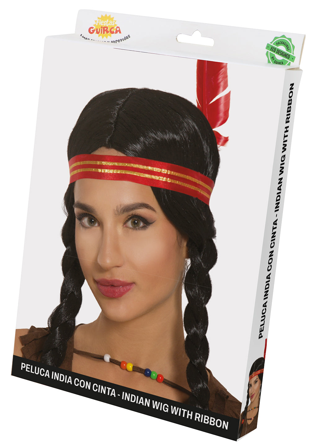 INDIAN WOMAN BRAIDED WIG WITH FEATHER (B