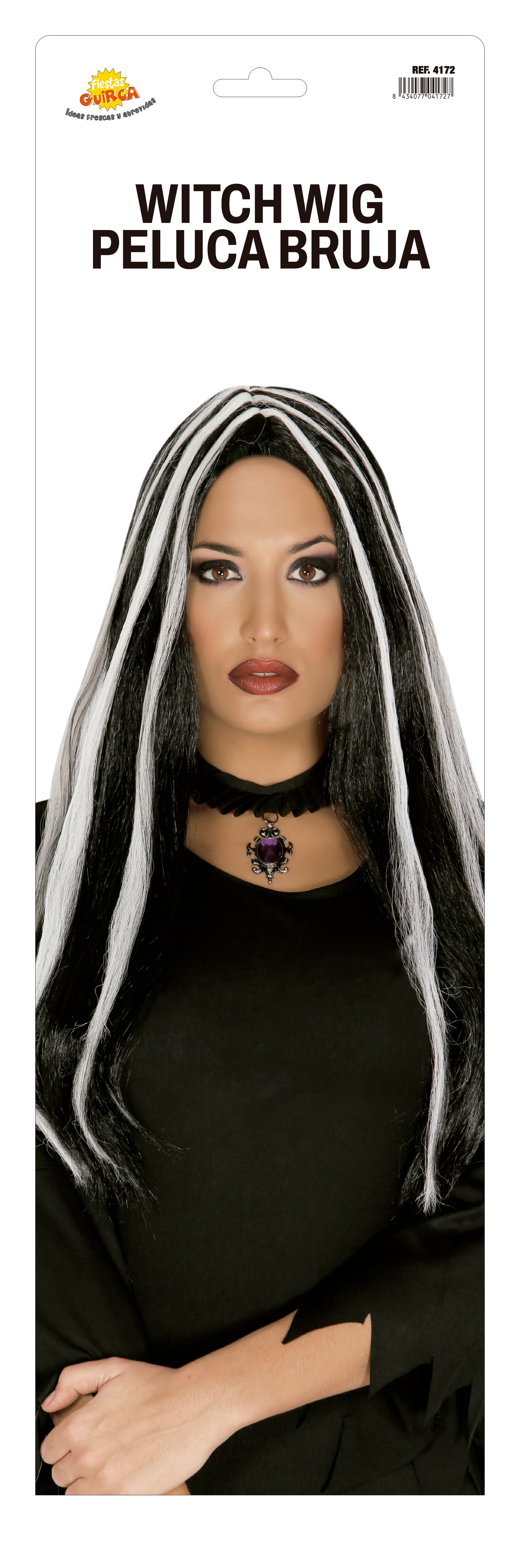 LONG BLACK WIG WITH WHITE STREAK