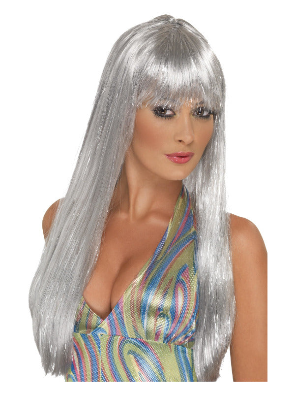Glitter Disco Wig, Silver - 2