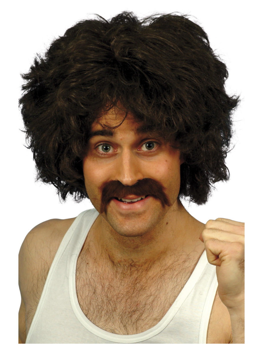 Retro Wig & Tash, Brown - 1