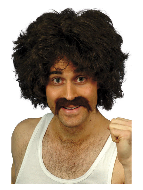 Retro Wig & Tash, Brown - 2