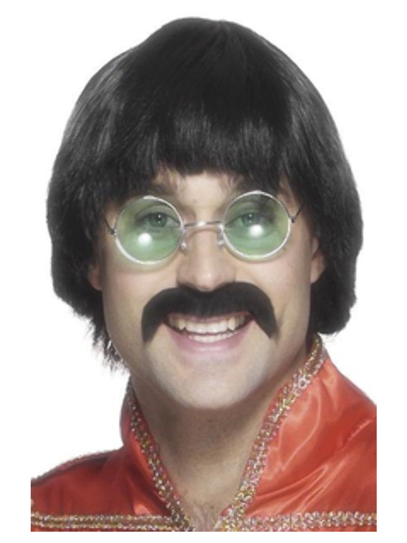 70s Mersey Wig & Tash, Black - 1