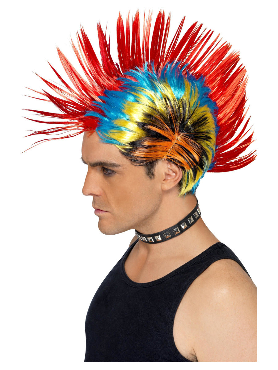 80s Street Punk Wig, Mohawk, Multi-Coloured - 1