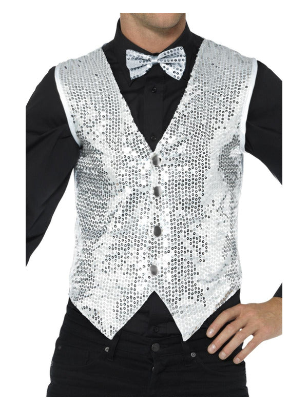Sequin Waistcoat, Silver - 2