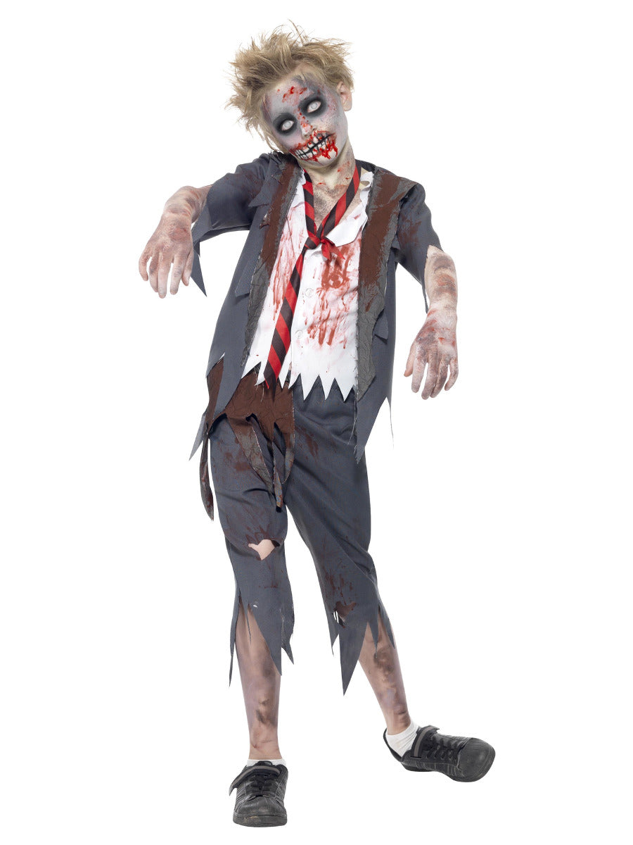 Zombie School Boy Costume, Grey - 1