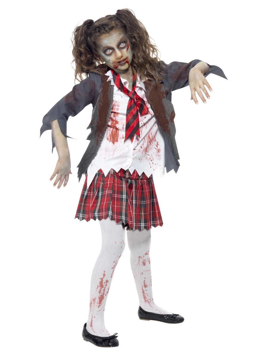 Zombie School Girl Costume, Grey - 1