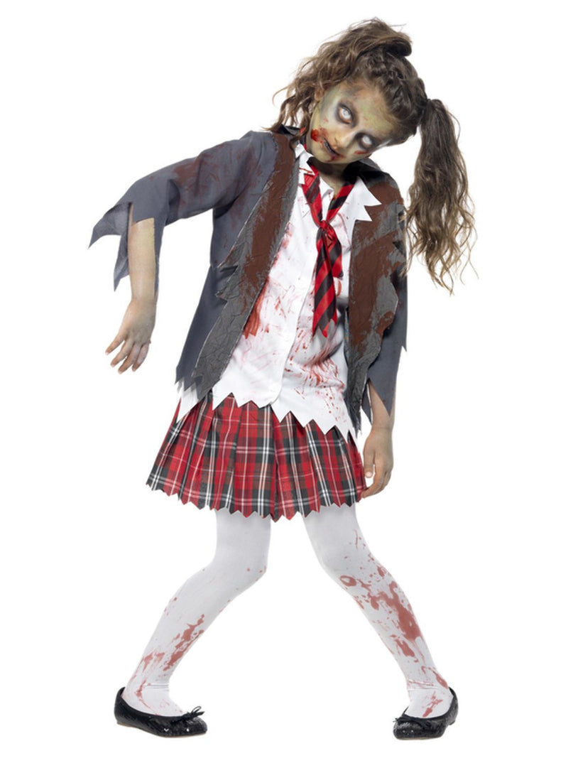 Zombie School Girl Costume, Grey - 5