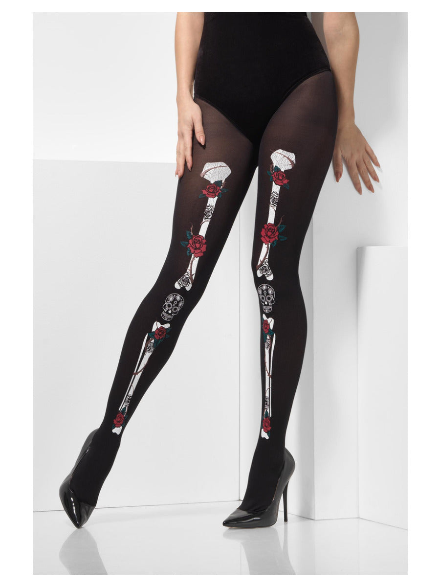 Opaque Day of the Dead Tights, Black - 1
