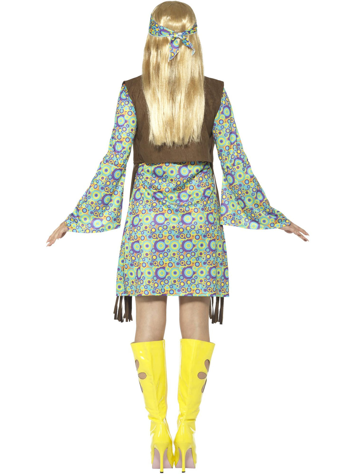 60s Hippie Chick Costume, with Dress, Multi-Colour 2