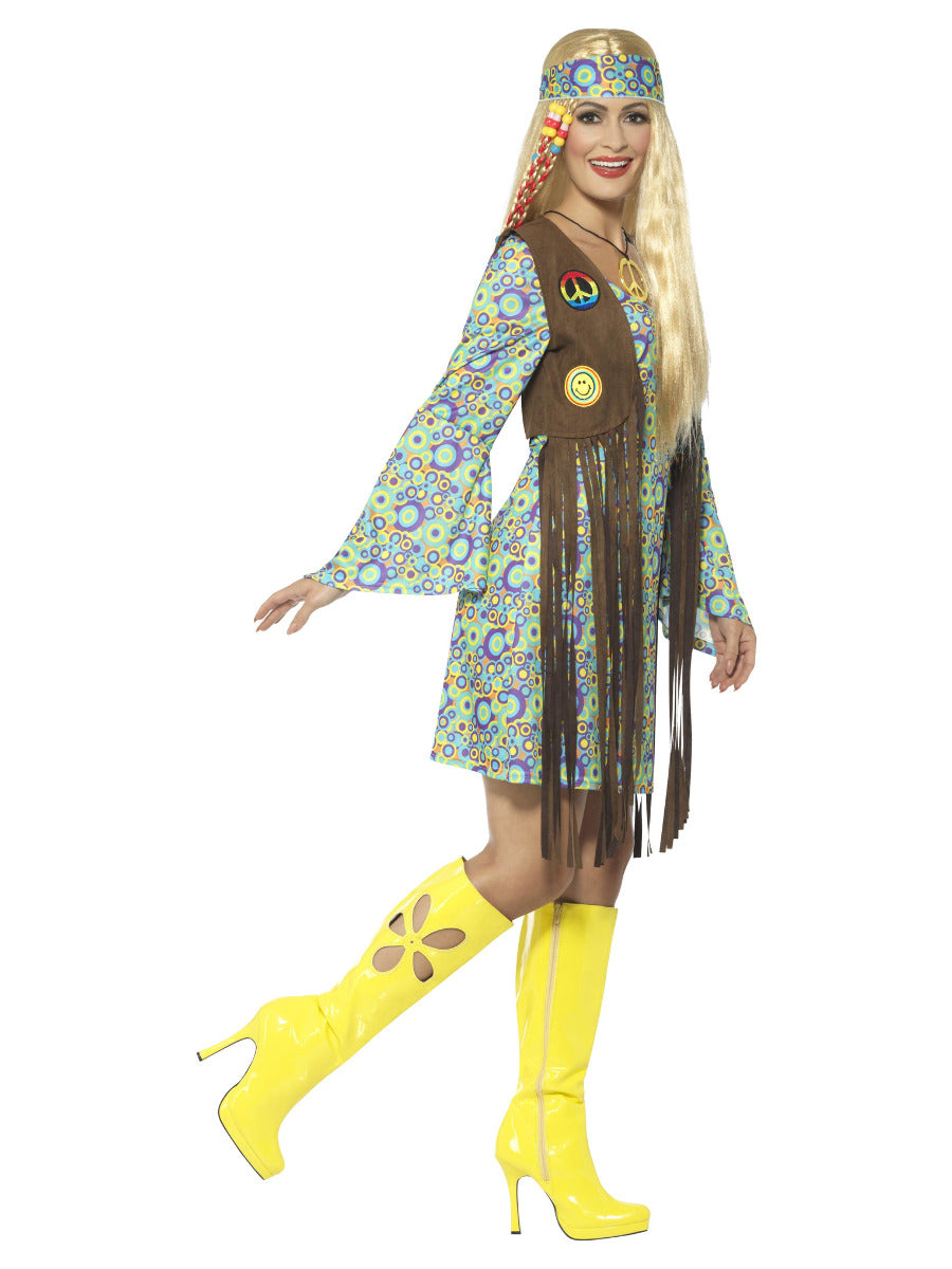 60s Hippie Chick Costume, with Dress, Multi-Colour - 4