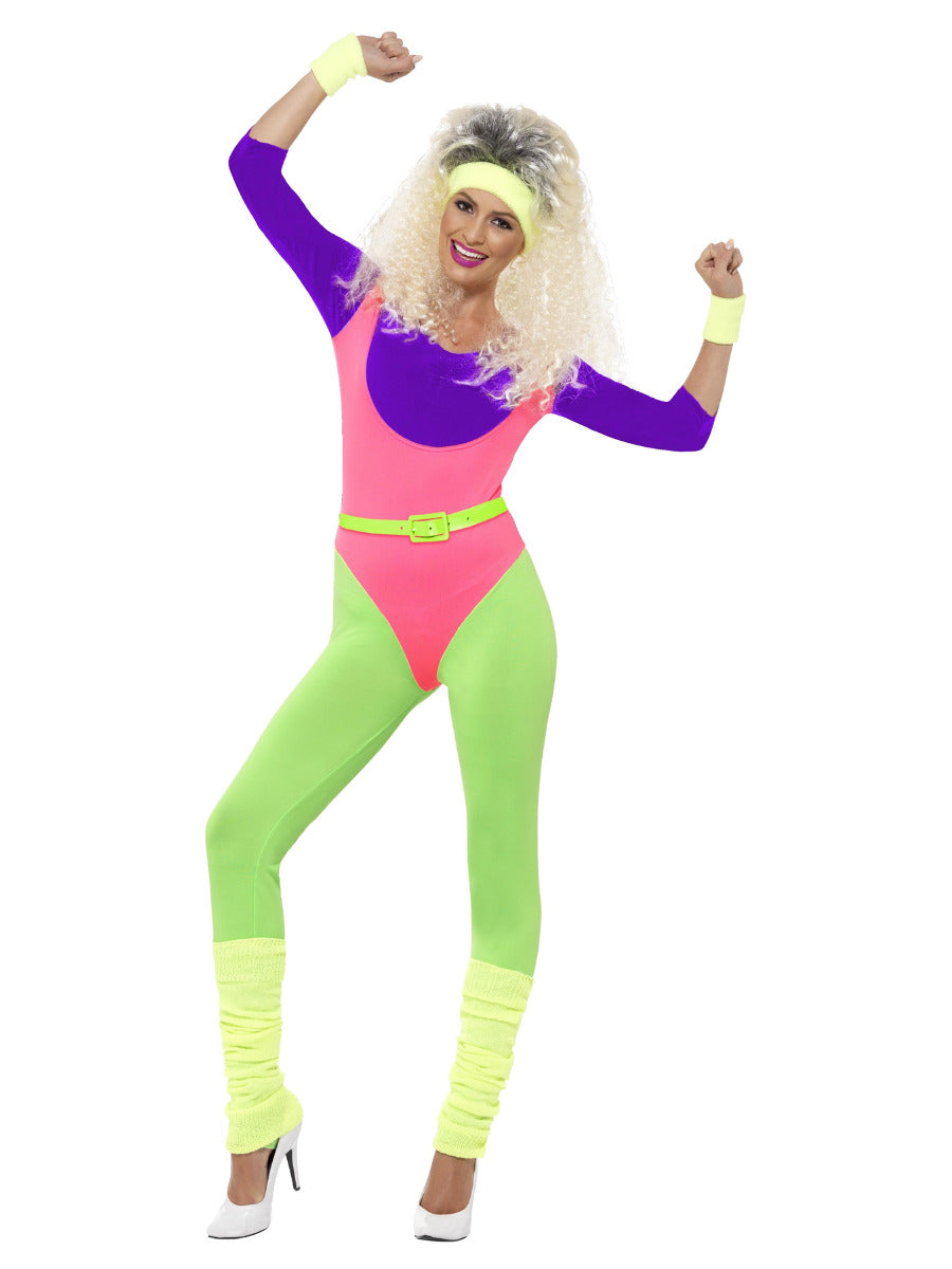 80s Work Out Costume, with Jumpsuit, Neon - 1
