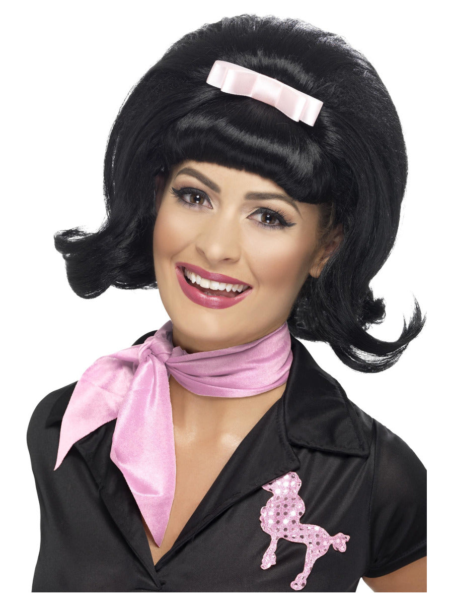 50s Flicked Beehive Bob, Black - 1