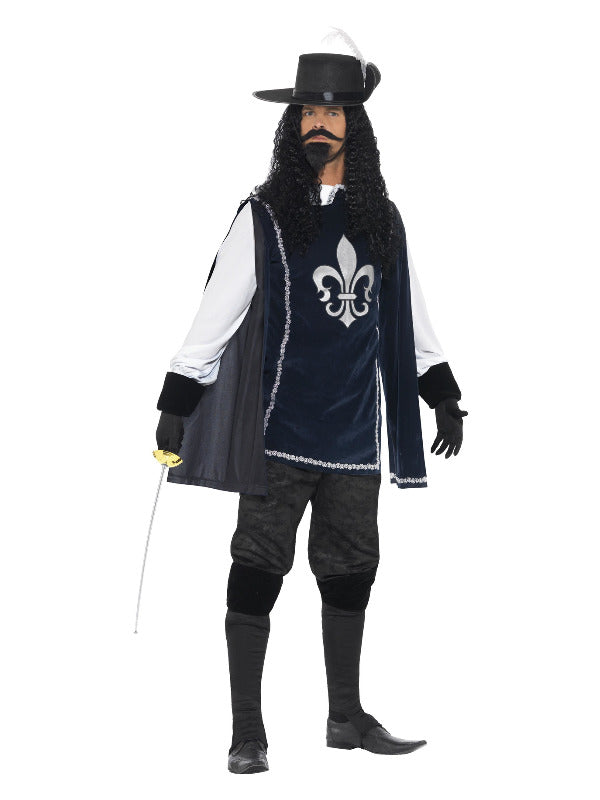 Musketeer Male Costume, with Top, Hat, Navy - 2