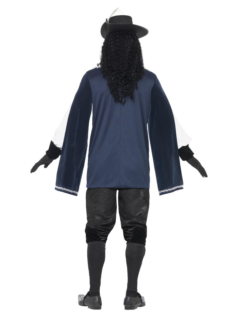 Musketeer Male Costume, with Top, Hat, Navy - 3