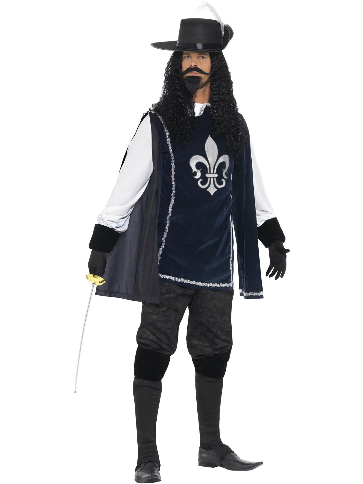 Musketeer Male Costume, with Top, Hat, Navy 1