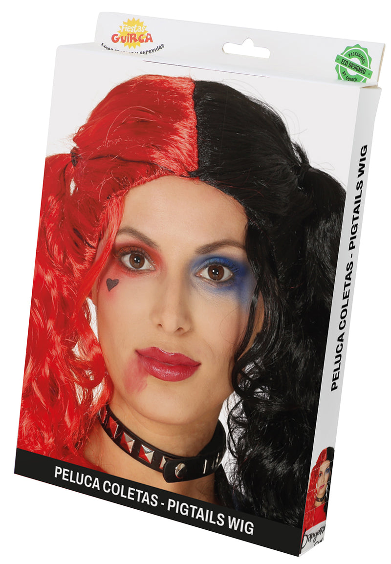 RED AND BLACK PIGTAILS WIG IN BOX