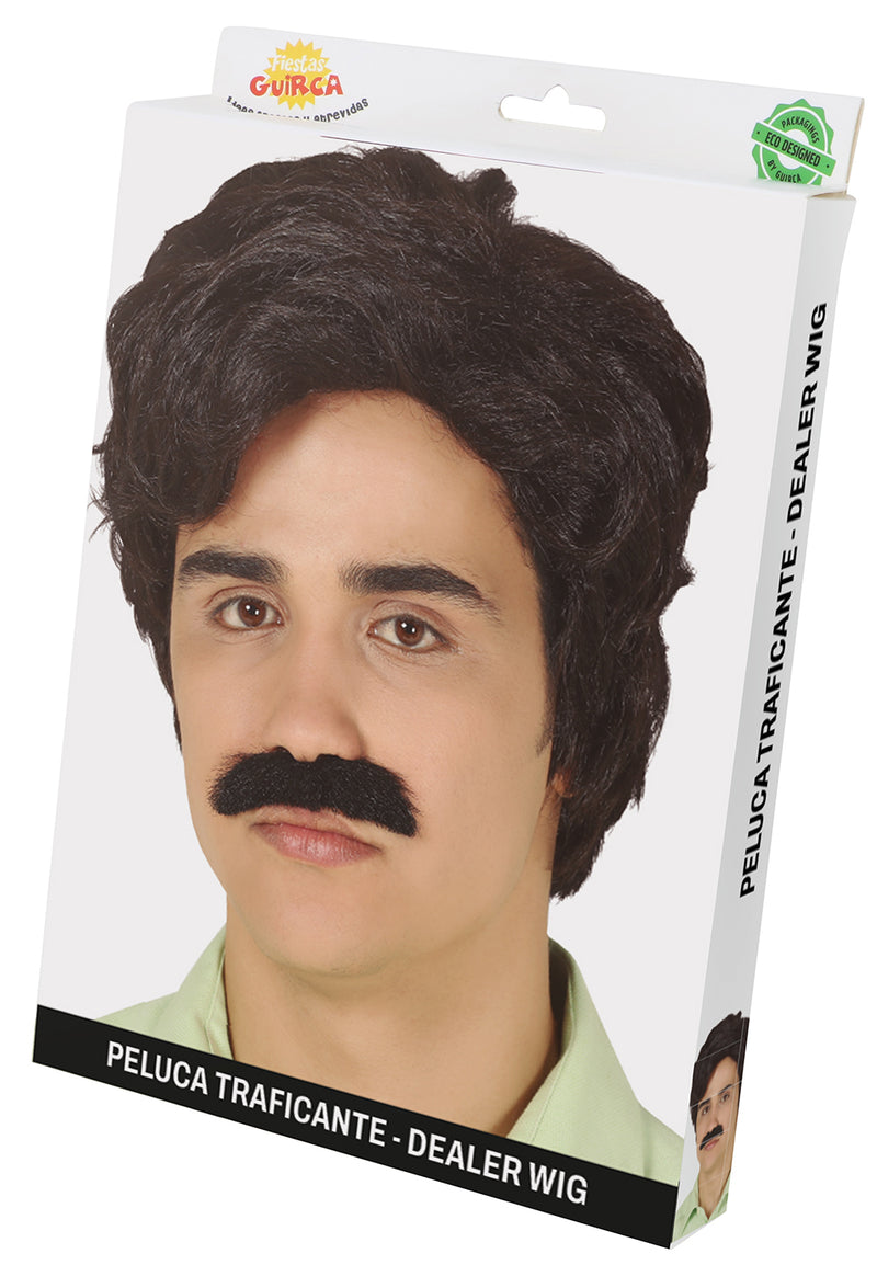 DRUG DEALER WIG WITH MOUSTACHE IN BOX