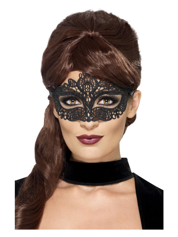 Embroidered Lace Filigree Eyemask, Black - 2