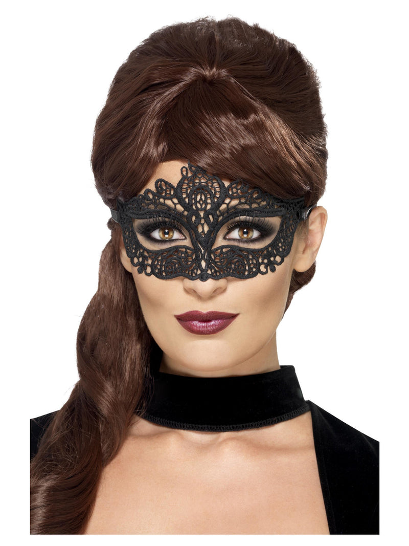 Embroidered Lace Filigree Eyemask, Black - 1