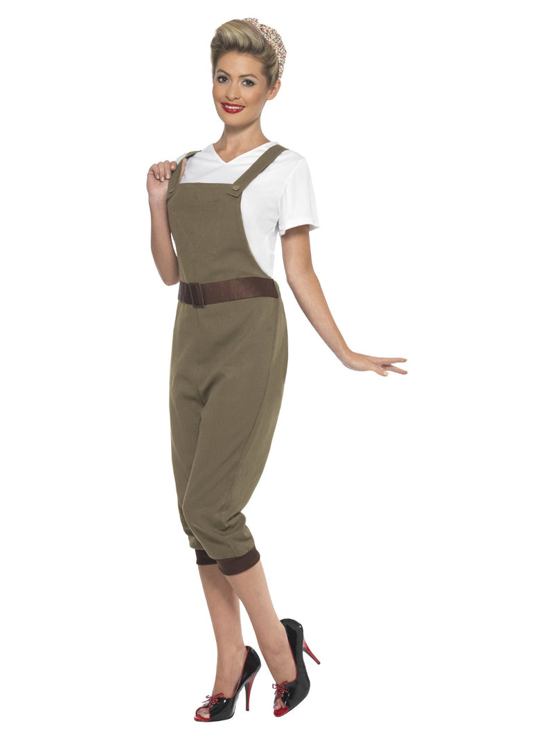 WW2 Land Girl Costume, Khaki - 3