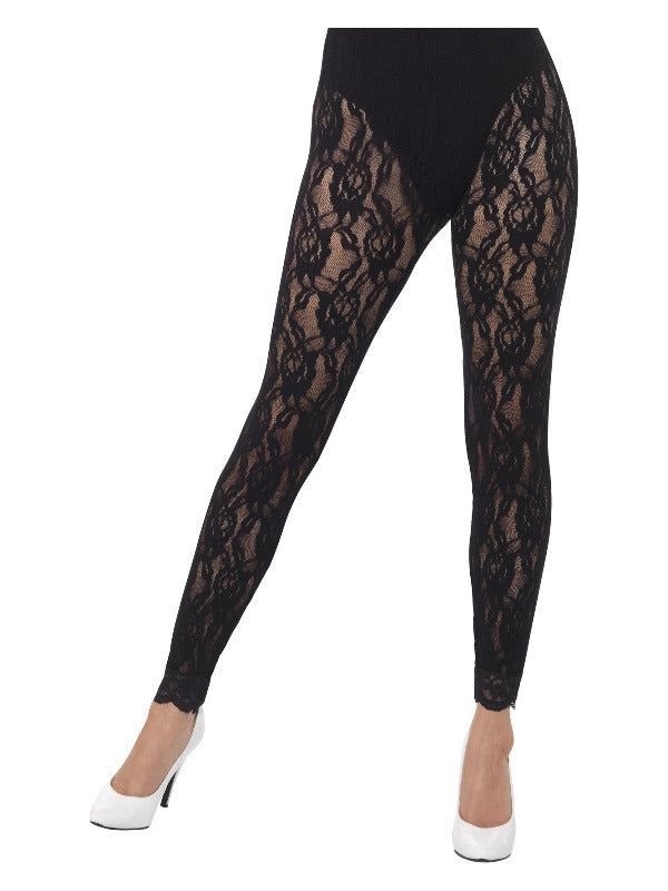 80s Lace Leggings, Black - 2