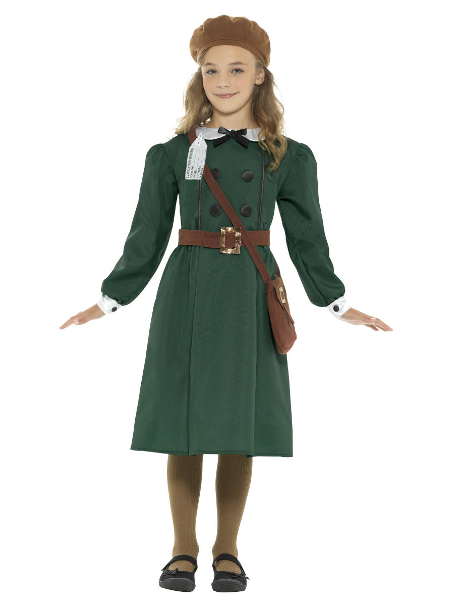 WW2 Evacuee Girl Costume, Green - 1