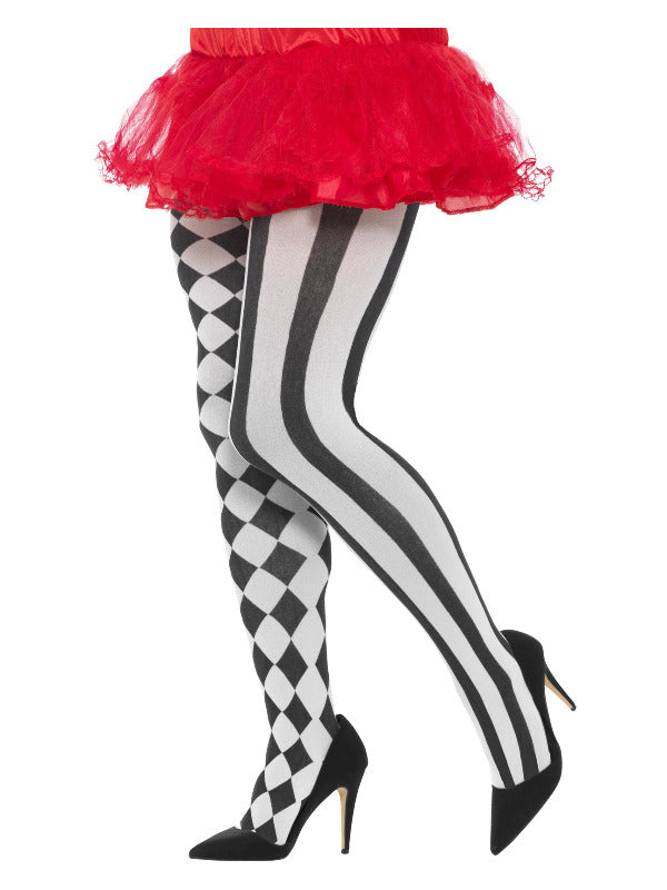 Harlequin Tights, Plus Size, White & Black - 2