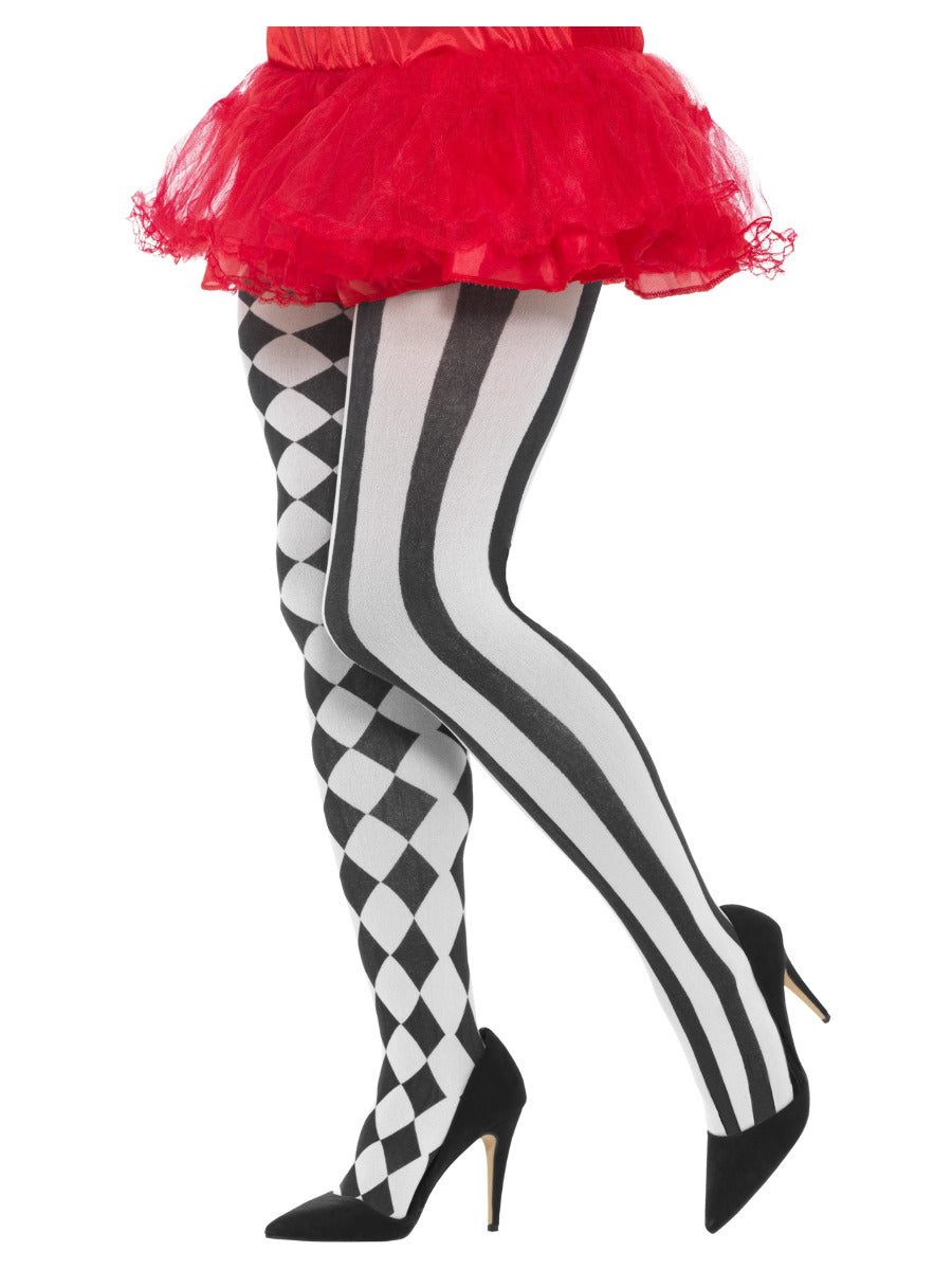 Harlequin Tights, Plus Size, White & Black - 1