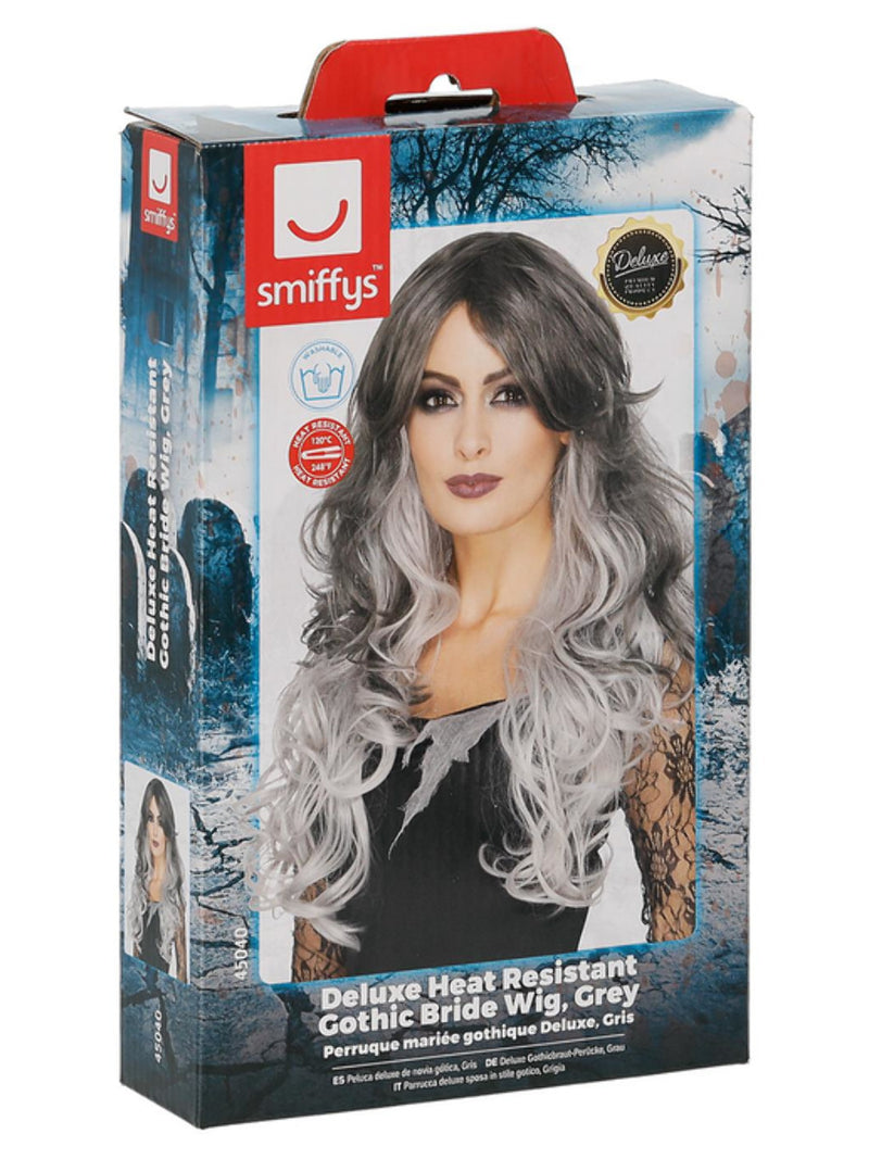 Deluxe Gothic Bride Wig, Grey - 3
