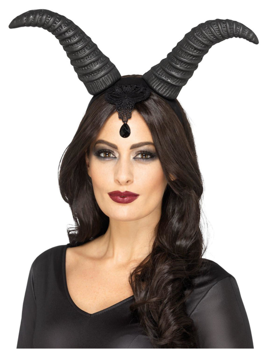 Demonic Queen Horns, on Headband, Black - 1
