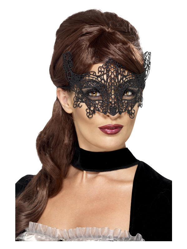 Embroidered Lace Filigree Swirl Eyemask, Black - 2