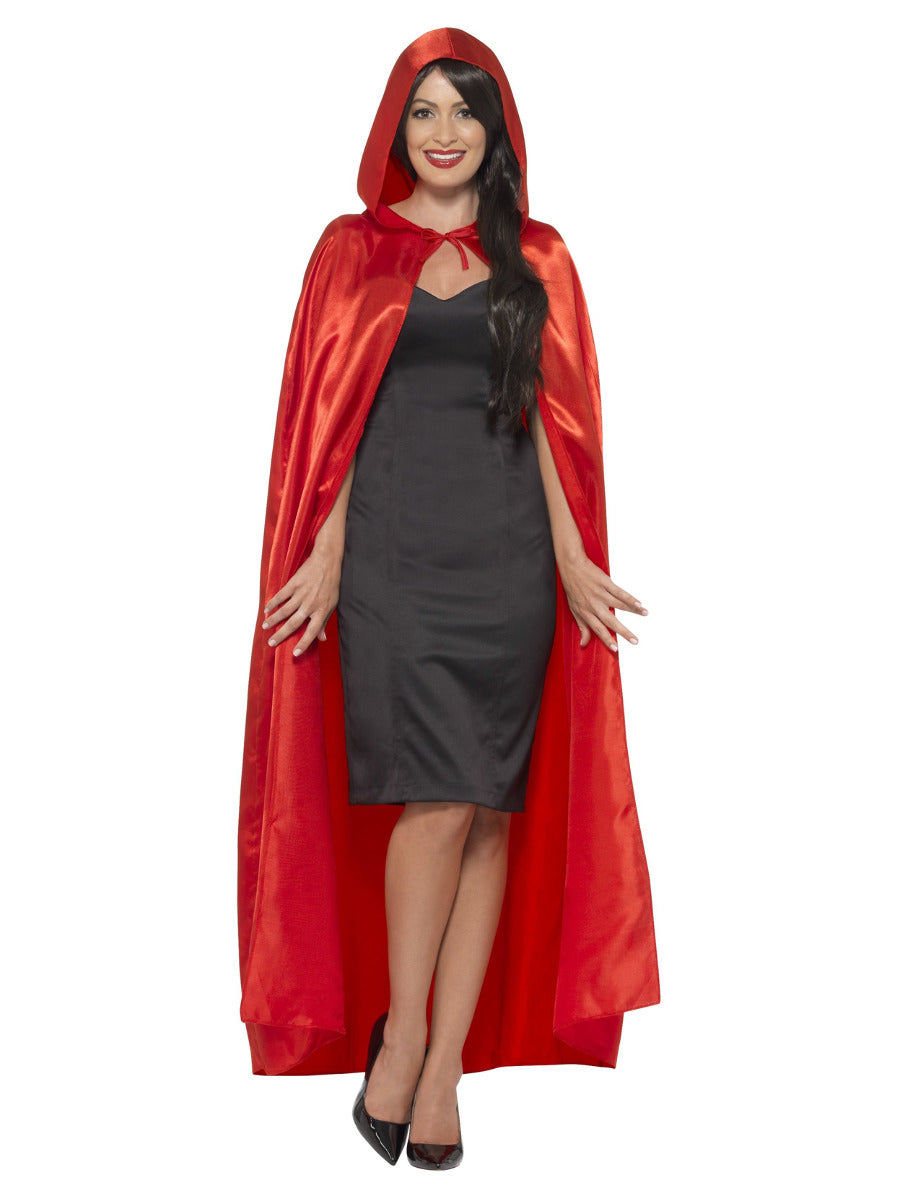 Satin Hooded Cape, Red - 1