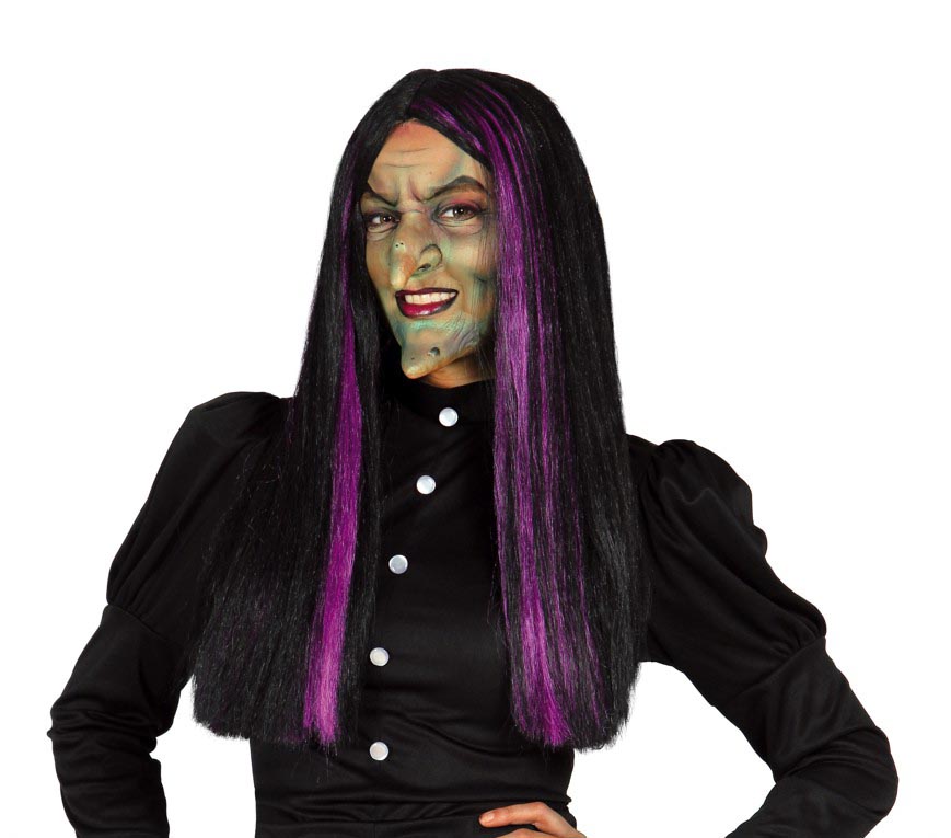WITCH WIG WITH PURPLE STREAKS