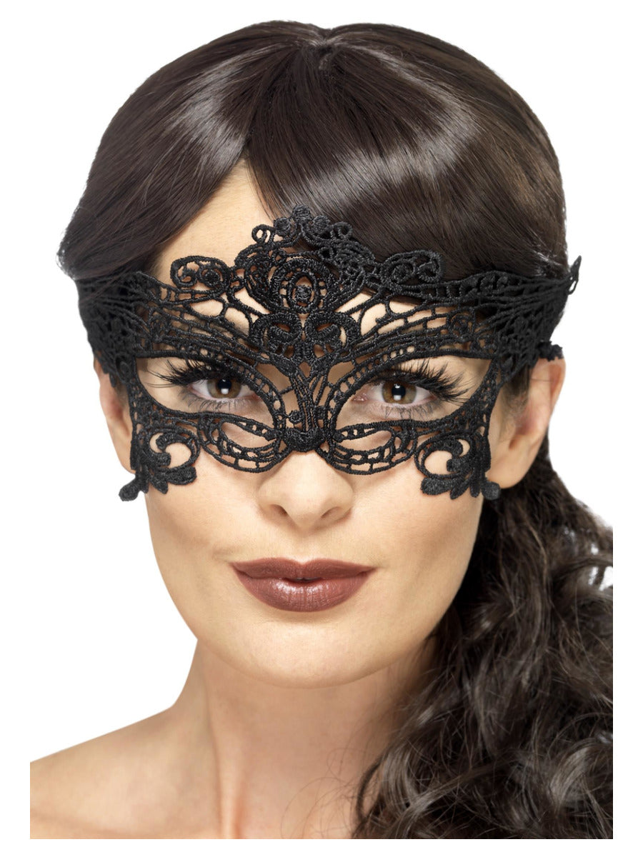 Embroidered Lace Filigree Heart Eyemask, Black - 1