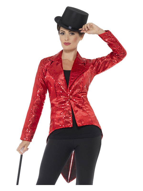 Sequin Tailcoat Jacket, Ladies, Red - 2