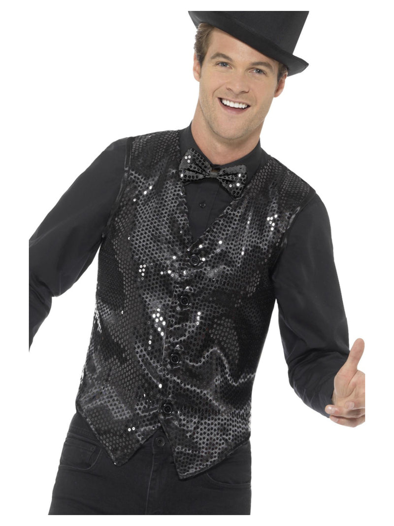 Sequin Waistcoat, Black - 1