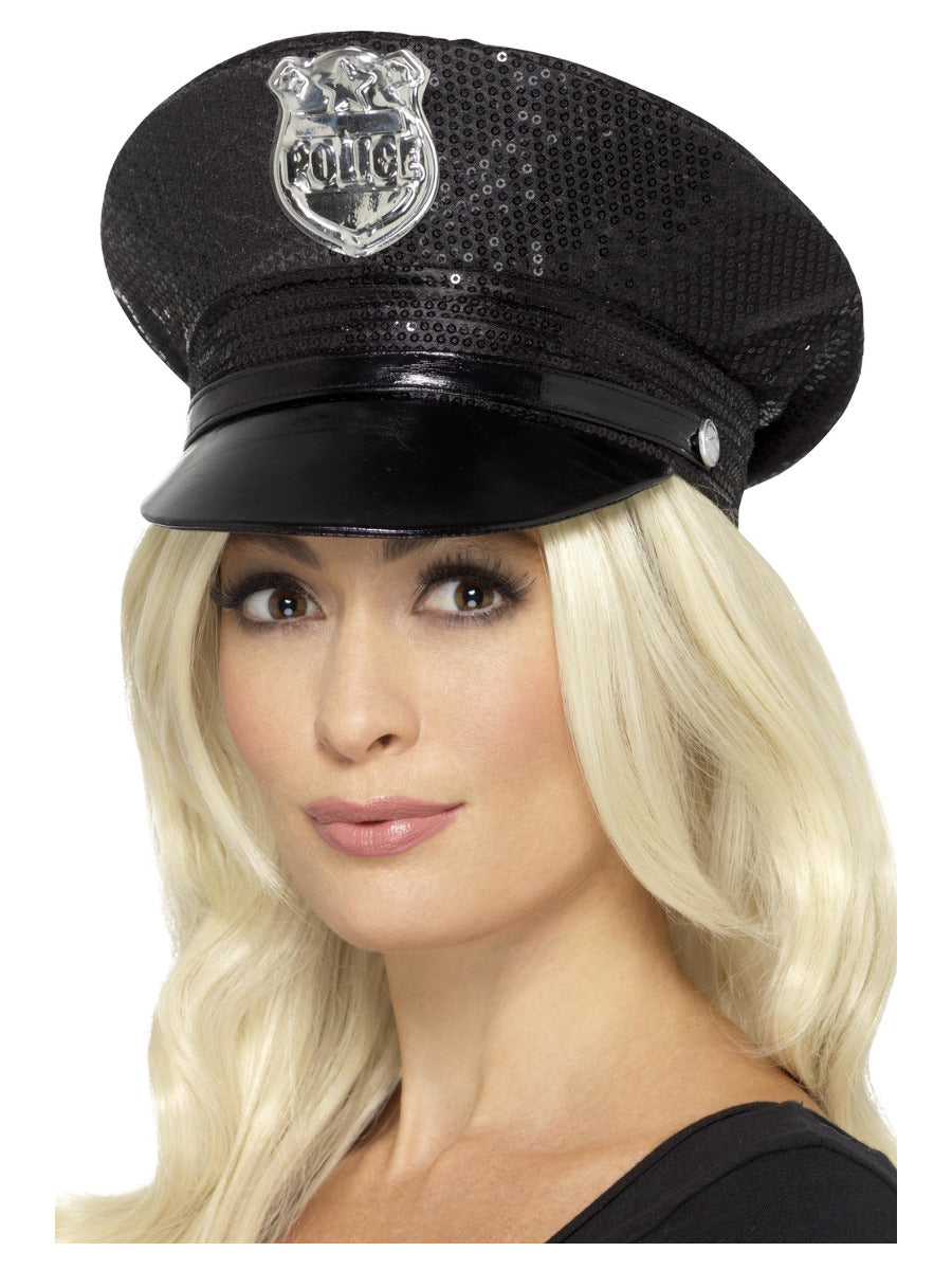 Fever Sequin Police Hat, Black - 1