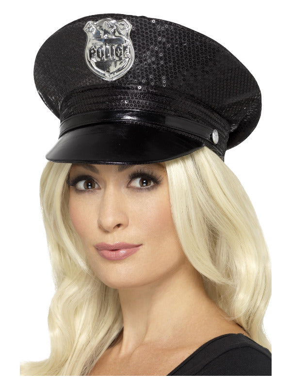 Fever Sequin Police Hat, Black - 2