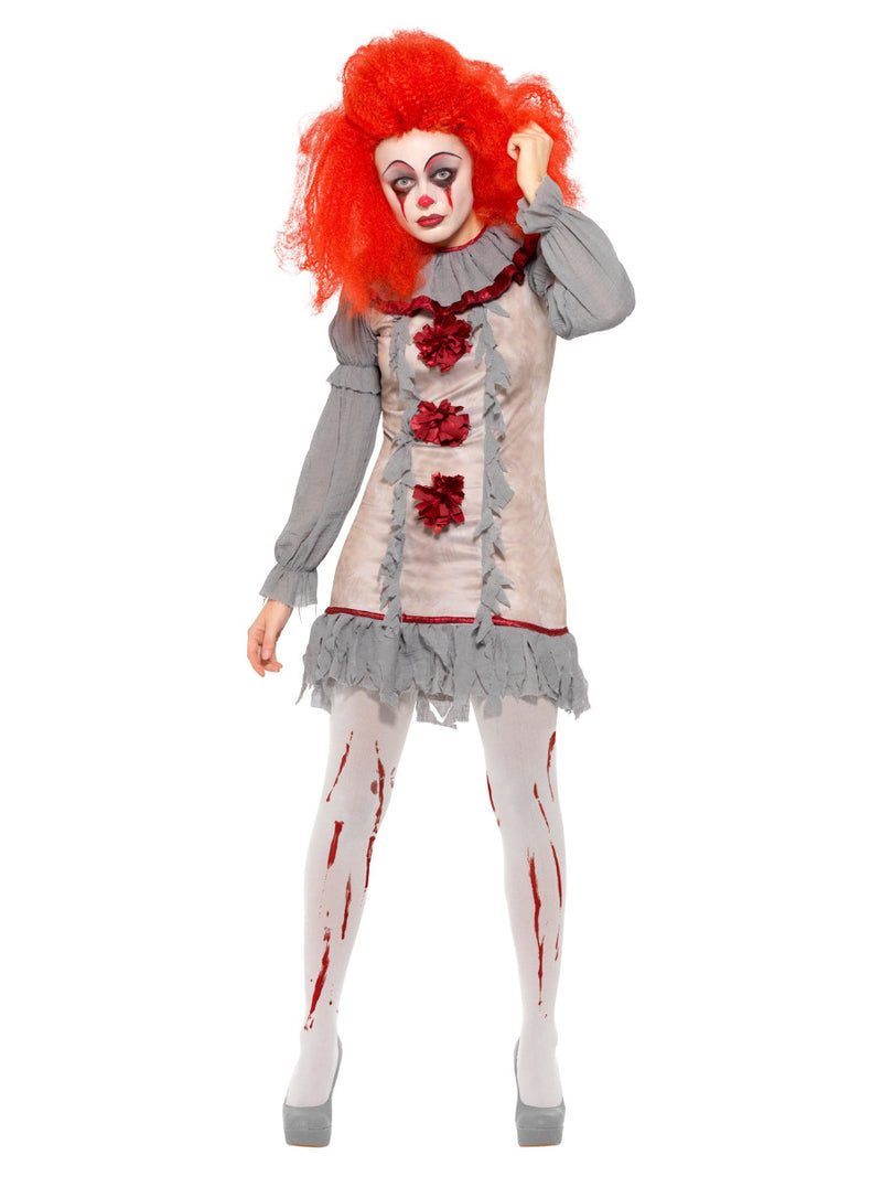 Vintage Clown Lady Costume, Grey & Red - 5