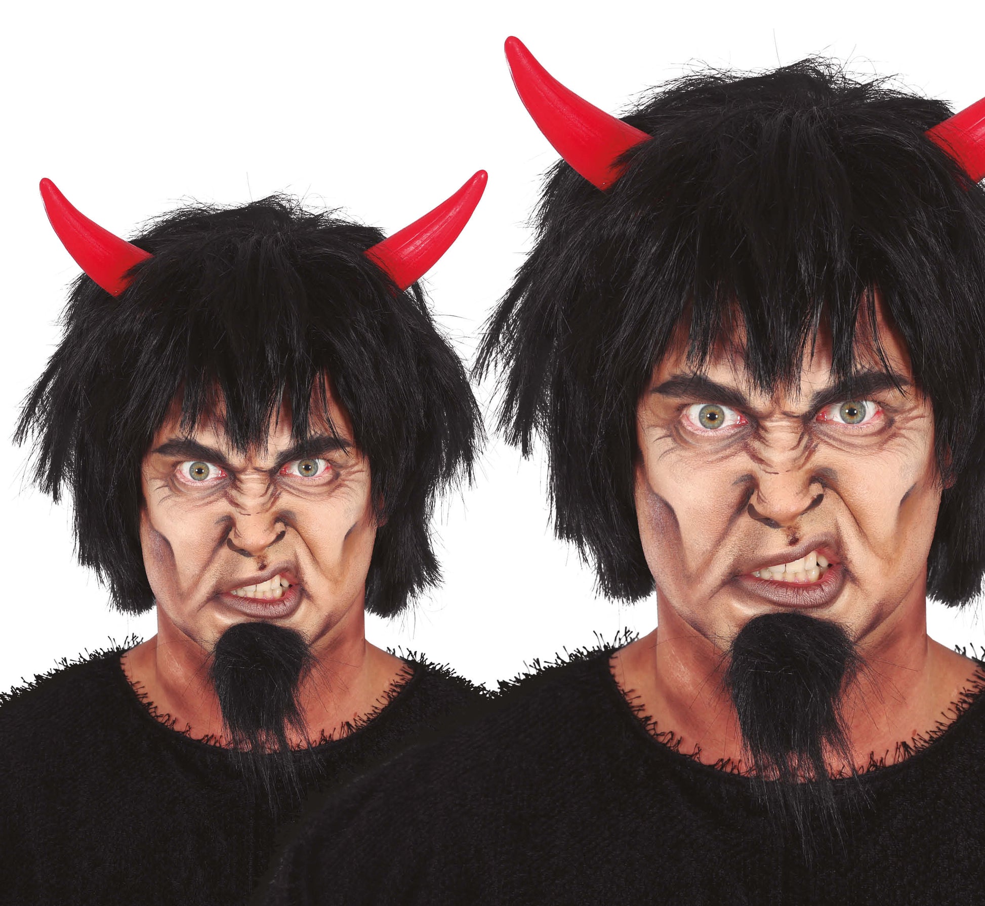 DEVIL BLACK WIG WITH RED HORNS, IN BOX